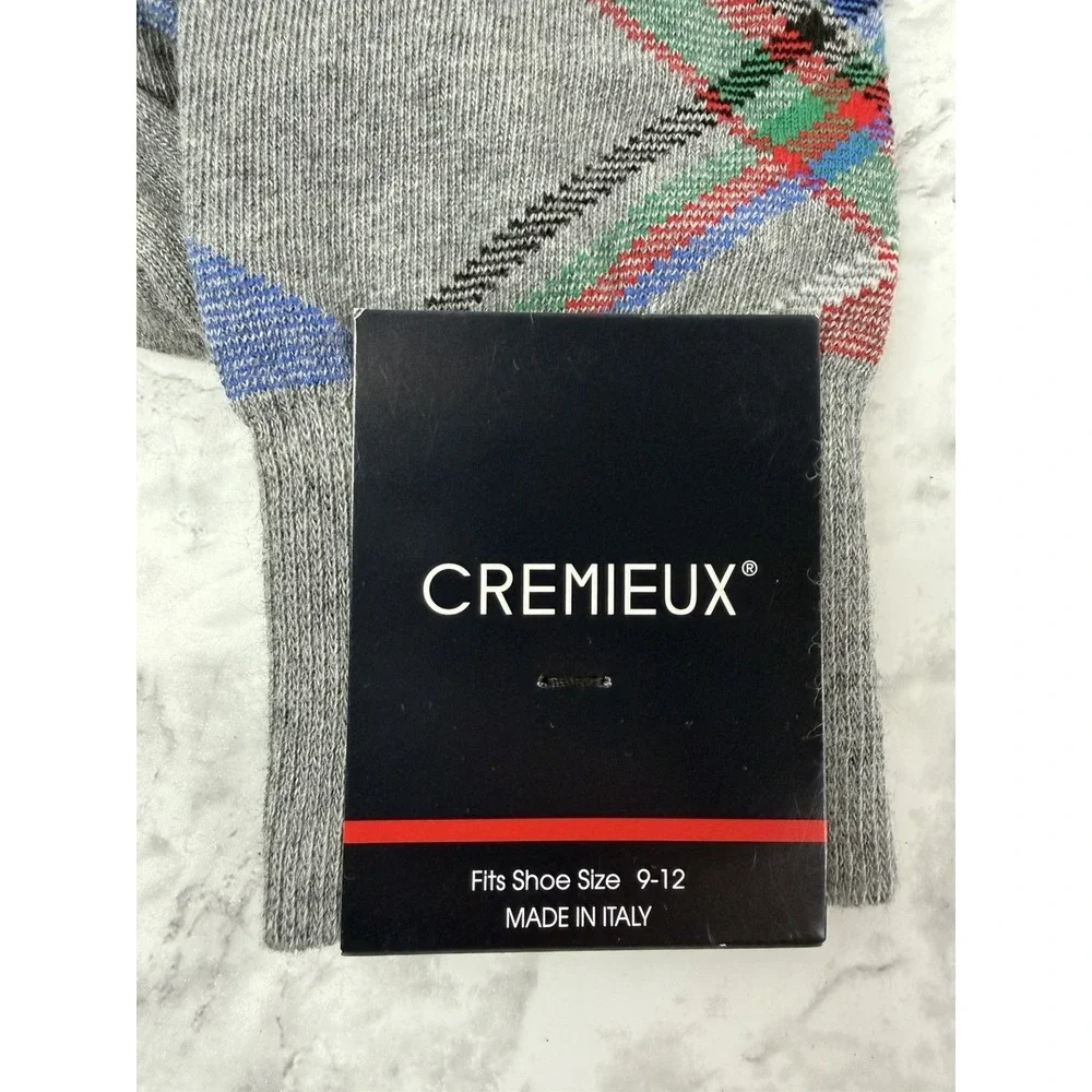 Cremieux Men's Gray Plaid Socks 1 Pair Fits Shoe Size 9-12 Made in Italy